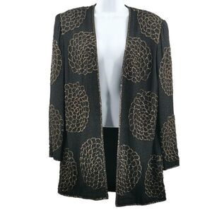 Vintage Black & Copper Peony Sequin Flower Jacket | Longline Beaded Jacket